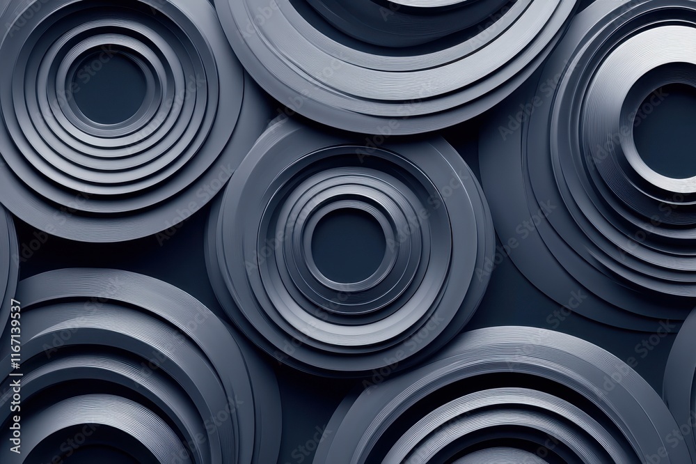 Poster Cascading circles form an intricate pattern of depth and texture in a modern artistic exploration of shapes and shadows. Generative AI