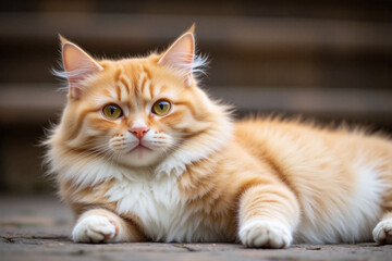 fluffy, orange, tabby, cat, white, parts, greyish brown, floor