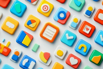 Obraz premium Colorful square app icons, various designs.