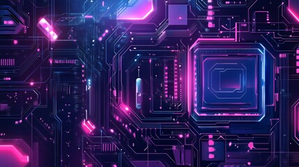 Abstract Neon Circuit Board Glowing Design Technology