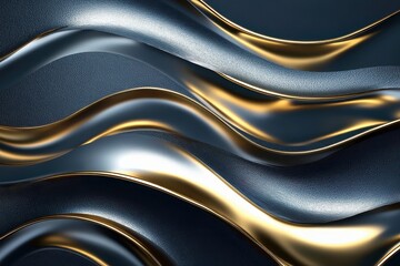 Fototapeta premium Elegant waves of metallic texture ripple across a dark surface, creating a striking visual contrast in an abstract design. Generative AI