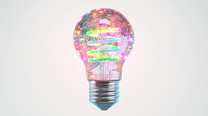 Futuristic 3D Chrome Light Bulb Icon with Y2K Aesthetics - Ultra-Detailed Render on White Background