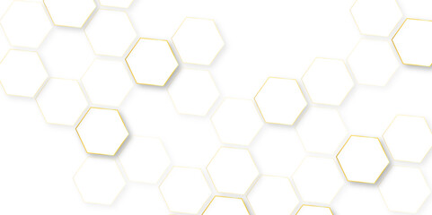 Abstract background with hexagon, modern abstract polygonal pattern, Background with white and gold lines, Abstract white vector wallpaper with hexagon grid.