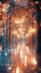 Obraz premium Enchanting Hallway with Sparkling Chandeliers and Glimmering Lights