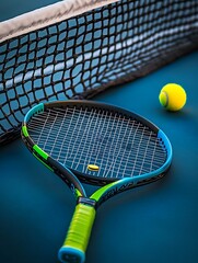 tennis racket and ball on court