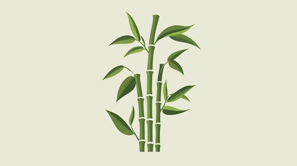 Fototapeta premium Green Bamboo Stalk with Leaves Vector Icon for Natural Applications