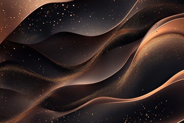 Obraz premium Waves of shimmering bronze and black create a celestial dance in a cosmic landscape of elegance. Generative AI