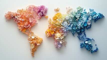 Fototapeta premium Creative floral world map made from colorful petals and materials showcasing the beauty of nature in artistic design