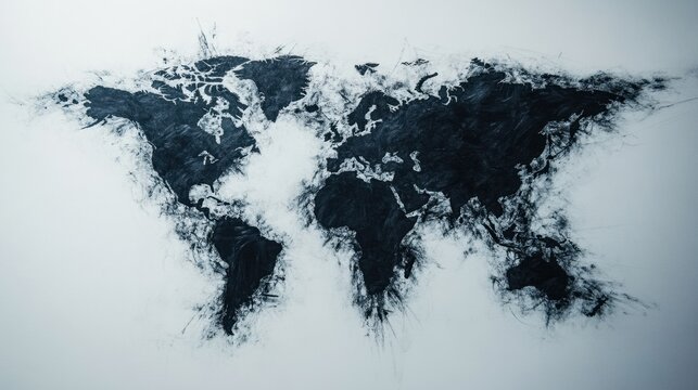 Artistic representation of a detailed world map highlighting geographical features in a creative and abstract style
