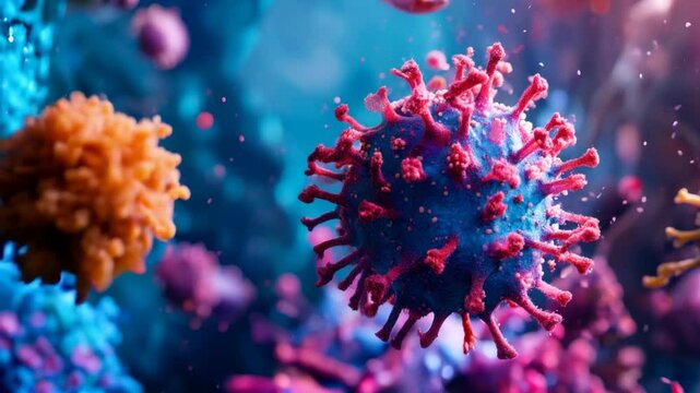 Microscopic View of Vibrant Viral Particles