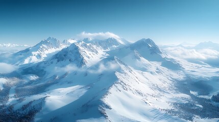 Fototapeta premium Majestic Winter Mountain Range Under a Clear Blue Sky