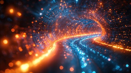 Futuristic Digital Network Visualization with Glowing Signals, Neon Lights, and Cyberpunk Aesthetics