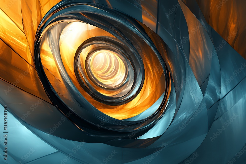 Poster Abstract swirling metallic forms create a hypnotic tunnel