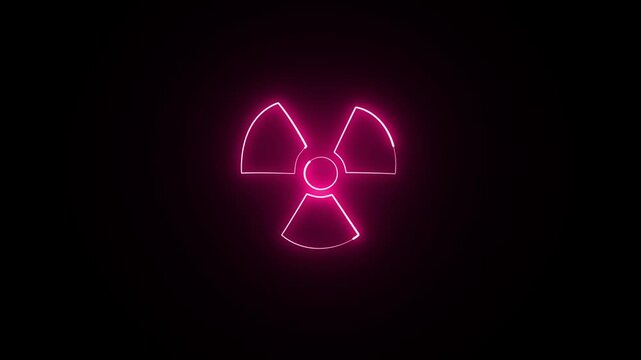 Radiation icon button, radioactive sign. A animation of the radiation warning symbol on a black screen. This attention-grabbing visual for emphasizing caution, danger, and risk in nuclear chemicals.