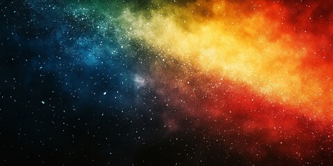 Fototapeta premium Color gradient on dark grainy background, ray of light, red green yellow blue color flow wave on black, wide banner size, Generative AI