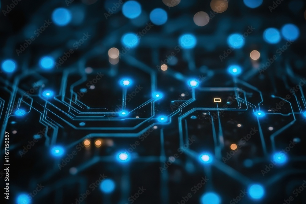 Poster brilliant networks of light illuminate the intricate pathways of a circuit board. generative ai