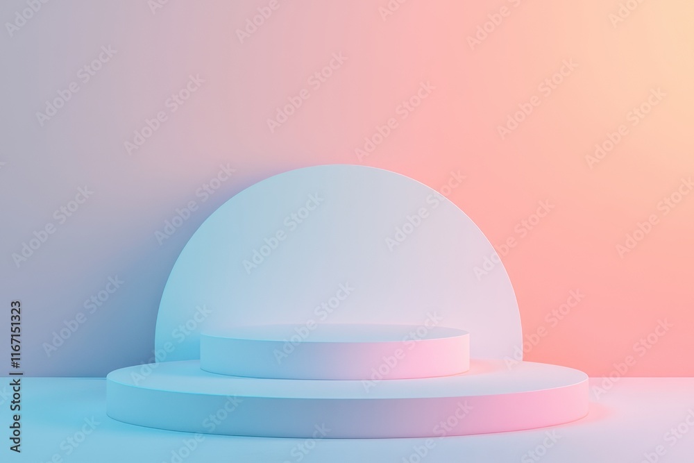 Poster elegant display platform with a gradient glow enhancing artistic arrangements in a minimalist settin