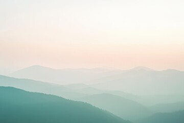 Fototapeta premium Calming hues of dawn spread over misty mountains, painting a serene landscape in soft blues and pinks. Generative AI