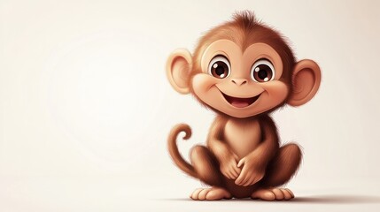 Obraz premium Adorable cartoon baby monkey sitting, smiling.