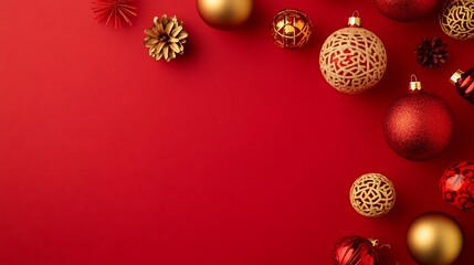 Festive Chinese New Year Greeting Card with Golden Holiday Ornaments