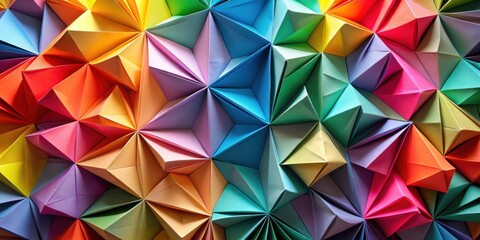 A vibrant tapestry of folded paper, showcasing a spectrum of colors arranged in a complex, three-dimensional geometric pattern