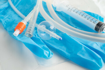 Foley catheter and urine drainage bag collect urine for disability or patient in hospital.