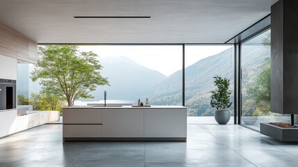 Elegant Modern Kitchen with Scenic Mountain Views and Spa-Like Ambiance