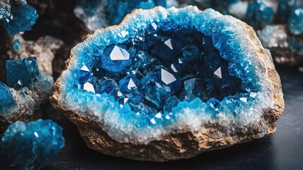 Glittering oceanic blue quartz geode showcasing luxurious crystalline stones and stunning natural textures.