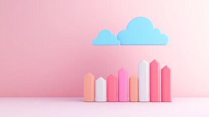 3D representation of digital transformation strategy with cloud computing, AI integration, data management, and automation driving business efficiency, growth, and modernization across enterprises