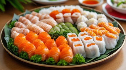 Beautifully Arranged Dim Sum Platter with Vibrant Chinese New Year