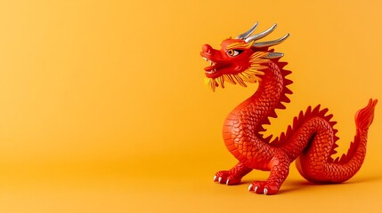 Obraz premium Decorative Red Dragon Ornament on Golden Backdrop