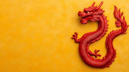 Obraz premium Decorative Red Dragon Ornament on Vibrant Gold Backdrop