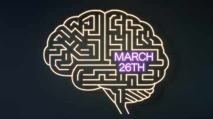 Brain in the form of a labyrinth with the inscription "March 26"