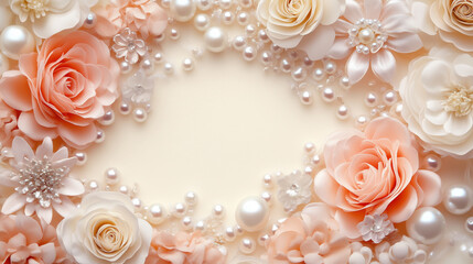 Luxurious background wallpaper with pink flowers and pearls