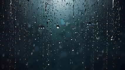 Fototapeta premium Background of wet glass with raindrops in a moody style against a blurred backdrop