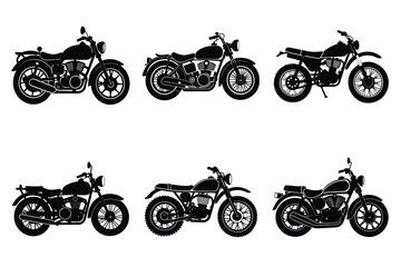 Naklejka premium Set of vintage motorcycle silhouette, Retro bike collection vector illustration