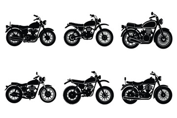Naklejka premium Set of vintage motorcycle silhouette, Retro bike collection vector illustration