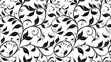 Background Illustration of seamless abstract black ornate floral vine pattern,.