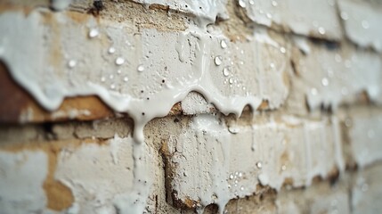 Obraz premium White paint dripping on a weathered brick wall