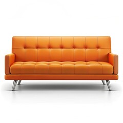 Obraz premium Modern grey sofa with orange pillows isolated on white background vector illustration 
