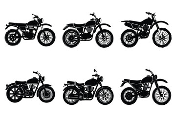 Obraz premium Set of vintage motorcycle silhouette, Retro bike collection vector illustration