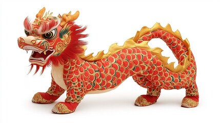 Fototapeta premium Vibrant Red and Gold Traditional Chinese Dragon Dance Costume Display