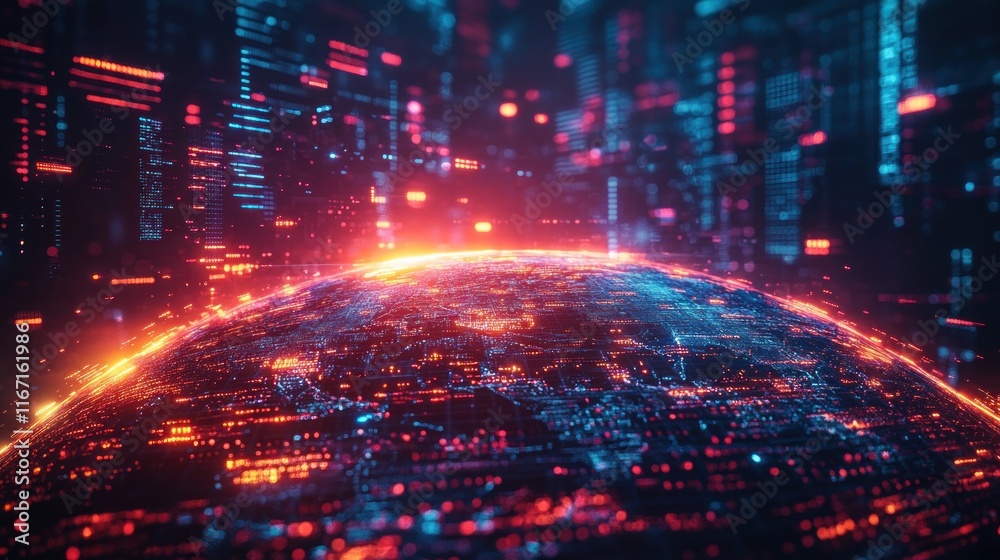 Aufkleber futuristic digital globe studio background for breaking news live report in cyberpunk style