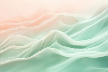 Soft pastel waves create a serene atmosphere with gentle curves in shades of green and pink, evoking tranquility and calmness. Generative AI