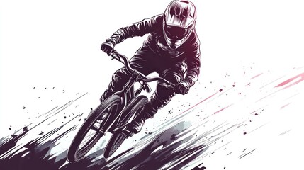 Mountain biker in action, downhill speed.