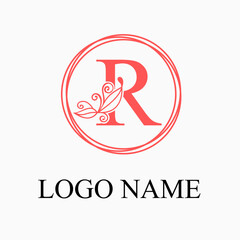 R Letter Monogram Logo with Floral for Beauty, Skincare, Fashion Business Logo Idea. Feminine Logo Concept. Simple Minimalist Floral Logo Vector