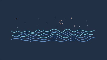 Blue Ocean Sea Water Waves Line Art Icon for Apps and Websites