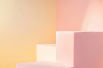 Soft pastel colors create a calming atmosphere in a minimalist stairwell design. Generative AI