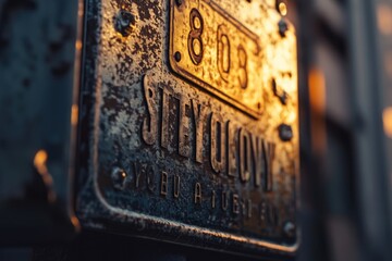 Close-up view of a striking street sign featuring unique typography illuminated by natural sunlight