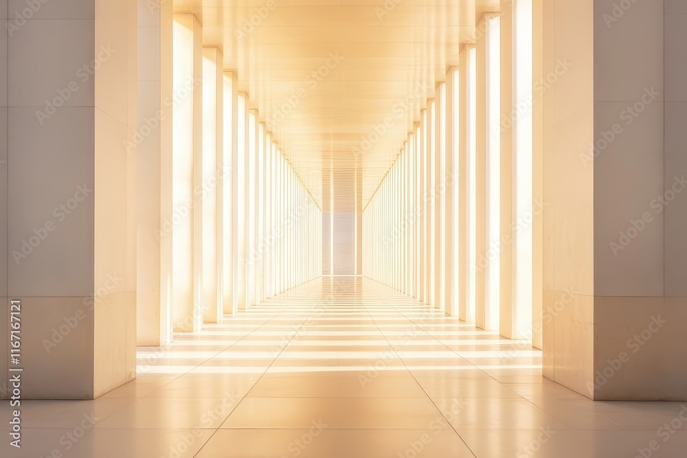 Poster elegant corridor illuminated by soft light creating a serene atmosphere in a modern architectural sp